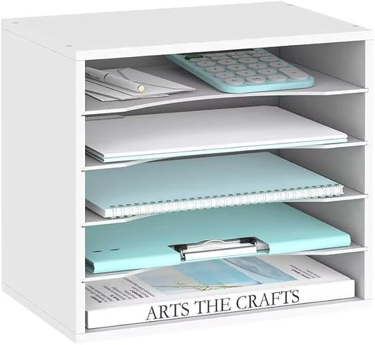 5 Tier Wood Desk Organizer, Mail Sorter and Paper Organizer by SUPEASY