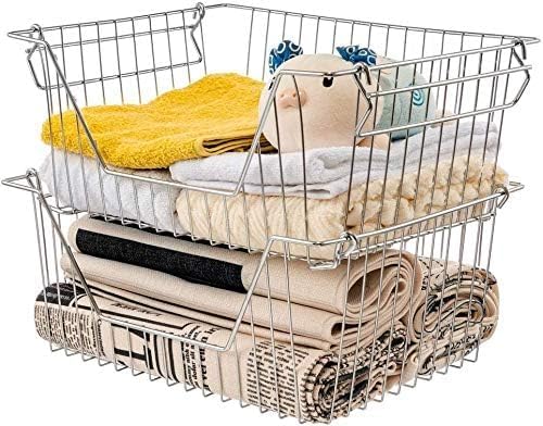 Stackable Wire Metal Baskets Sturdy Cabinet Organizer Wire Pantry Freezer Bin - Image 6