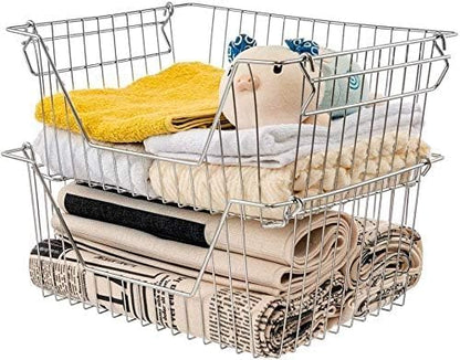 Stackable Wire Metal Baskets Sturdy Cabinet Organizer Wire Pantry Freezer Bin - Image 6
