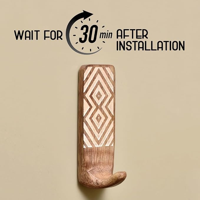 Indian Shelf 3 Boho Wood Adhesive Wall Hooks Peel Stick - Image 3