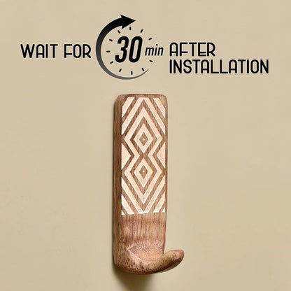 Indian Shelf 3 Boho Wood Adhesive Wall Hooks Peel Stick - Image 3