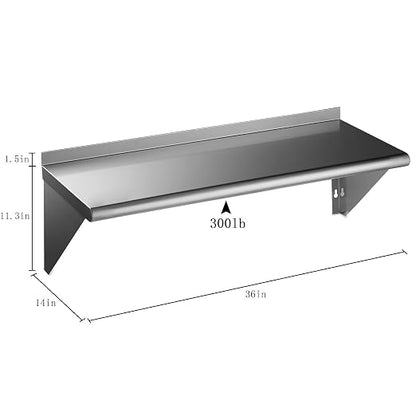 ROCKPOINT Stainless Steel Shelf 14 x 36 Inches 300lb, NSF Metal Commercial - Image 3