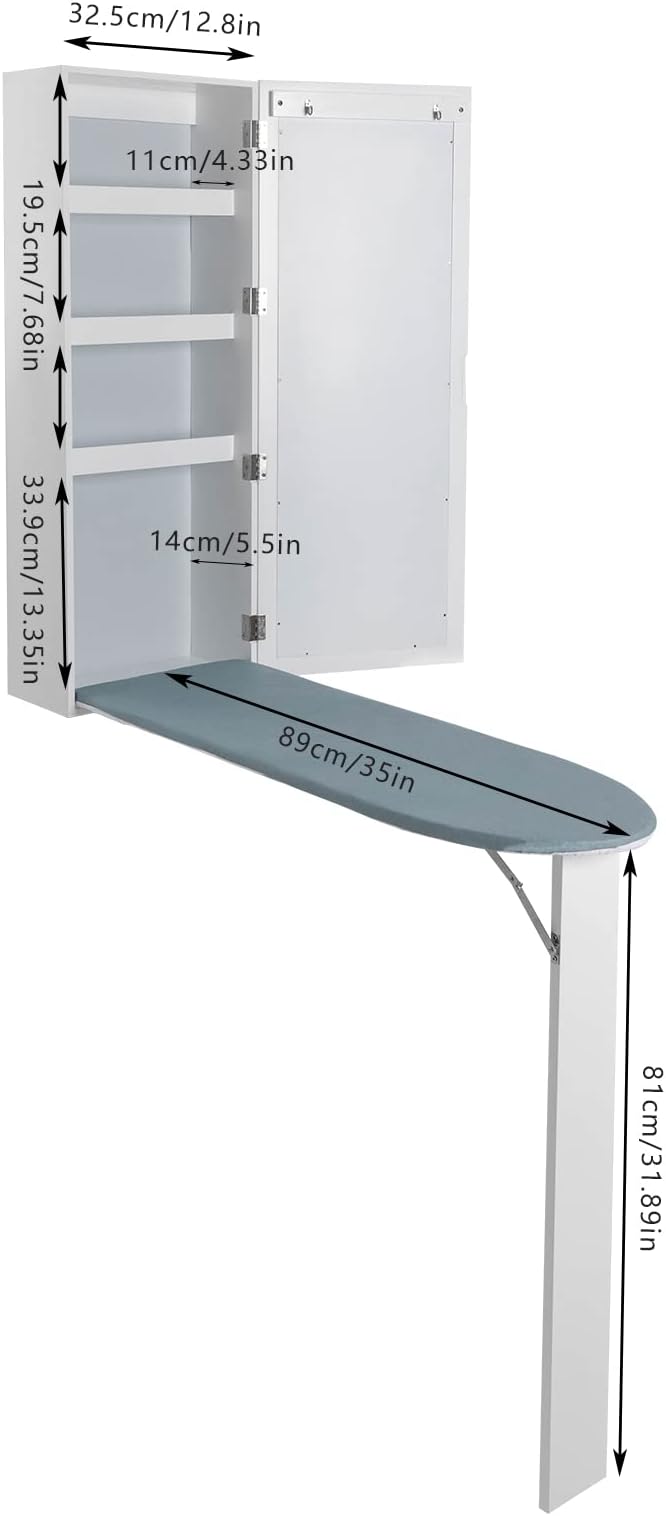 Wall Mounted Ironing Board Cabinet, Built-in Foldable Ironing Board & Folding - Image 3