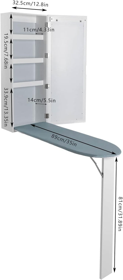 Wall Mounted Ironing Board Cabinet, Built-in Foldable Ironing Board & Folding - Image 3