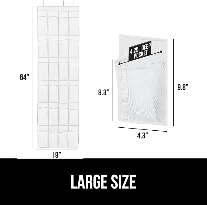 GORILLA GRIP Over the Door Shoe Organizer, 24 Large Breathable Mesh Pockets - Image 6