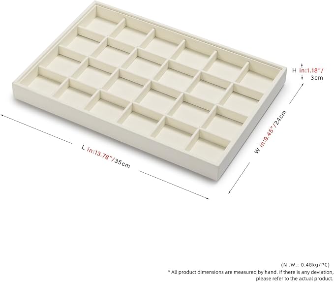 Stackable Beige Jewelry Organizer Tray Premium Microfiber 24 Grid Jewelry - Image 7