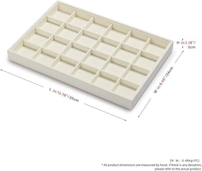 Stackable Beige Jewelry Organizer Tray Premium Microfiber 24 Grid Jewelry - Image 7