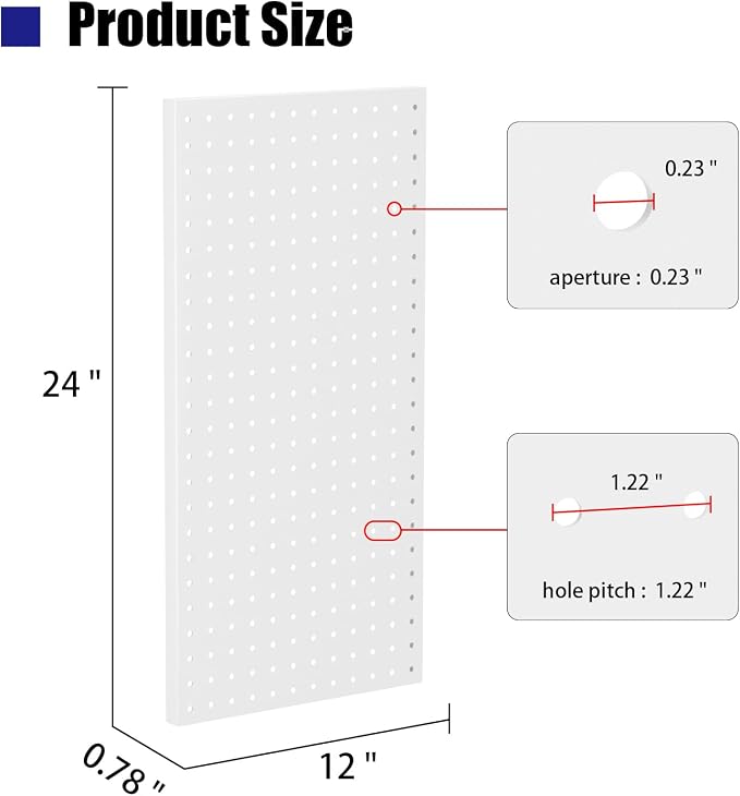 4 PCS - 12" W x 24" H x 0.78" D Metal Pegboard Wall Organizer, Compatible - Image 3