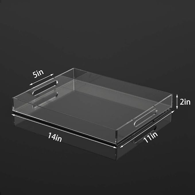 NIUBEE Acrylic Serving Tray 11x14 Inches -Spill Proof- Clear Decorative Tray - Image 2