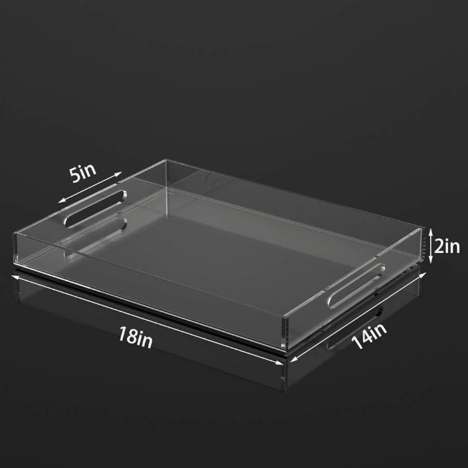 NIUBEE Acrylic Serving Tray 14x18 Inches -Spill Proof- Clear Decorative Tray - Image 2