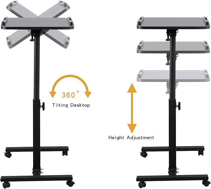 Bed Desk Adjustable Overbed Bedside Table Rolling Laptop Tray Desk Cart Height - Image 5