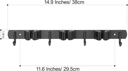 voze 3 Racks and 4 Hooks Mop and Broom Holder Wall Mount, Self Adhesive Heavy - Image 4