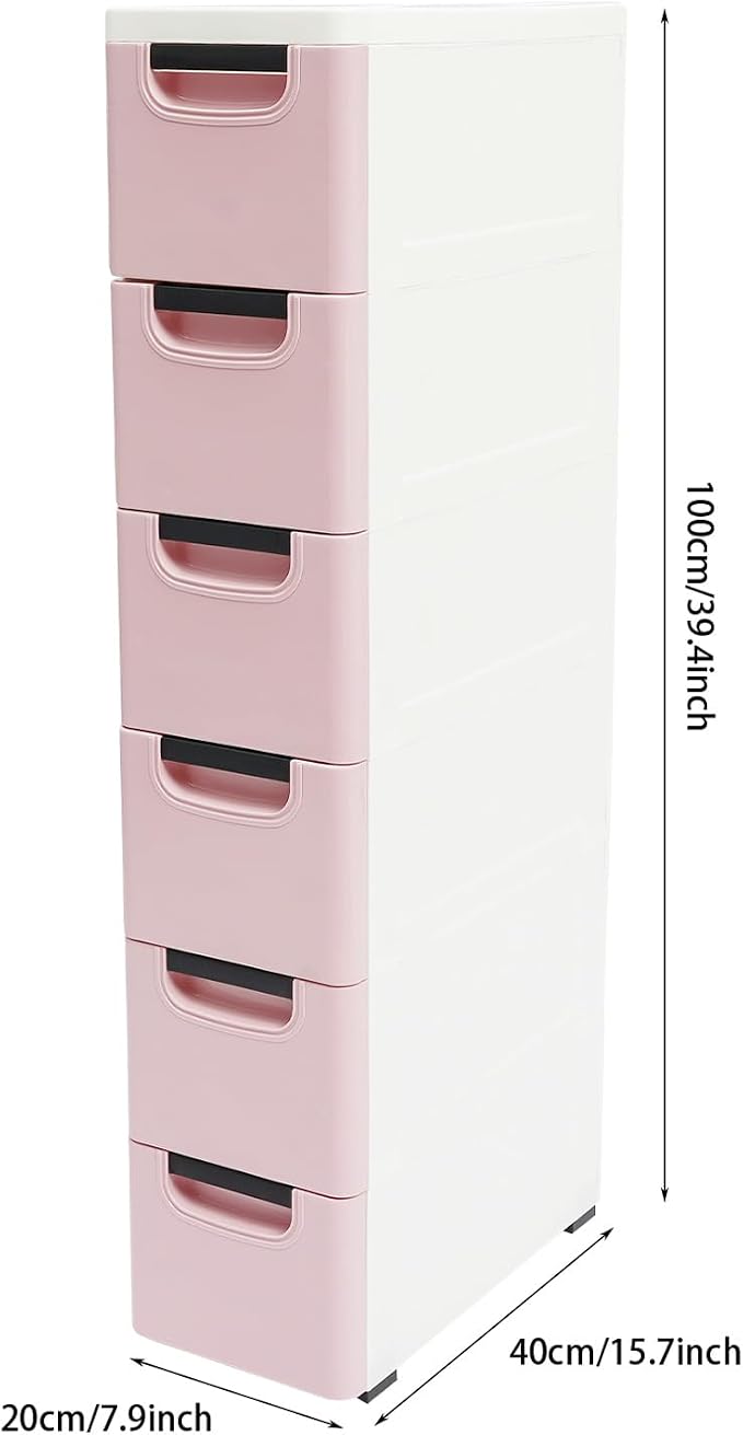 6 Drawers Plastic Storage Cabinet, Mobile Slim Utility Cart on Wheels, - Image 7
