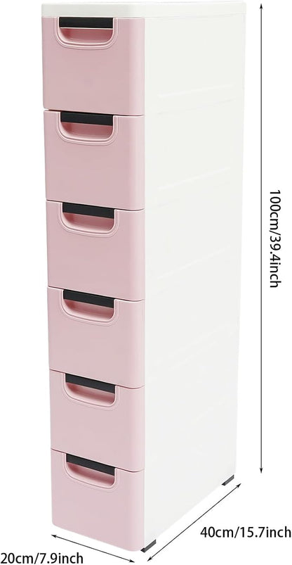 6 Drawers Plastic Storage Cabinet, Mobile Slim Utility Cart on Wheels, - Image 7