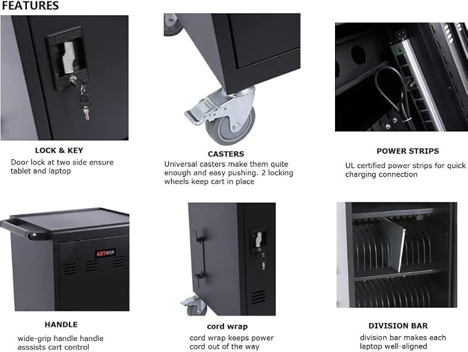 Laptop Charging Cart, 32 Devices Tablet Storage Carts - Image 3