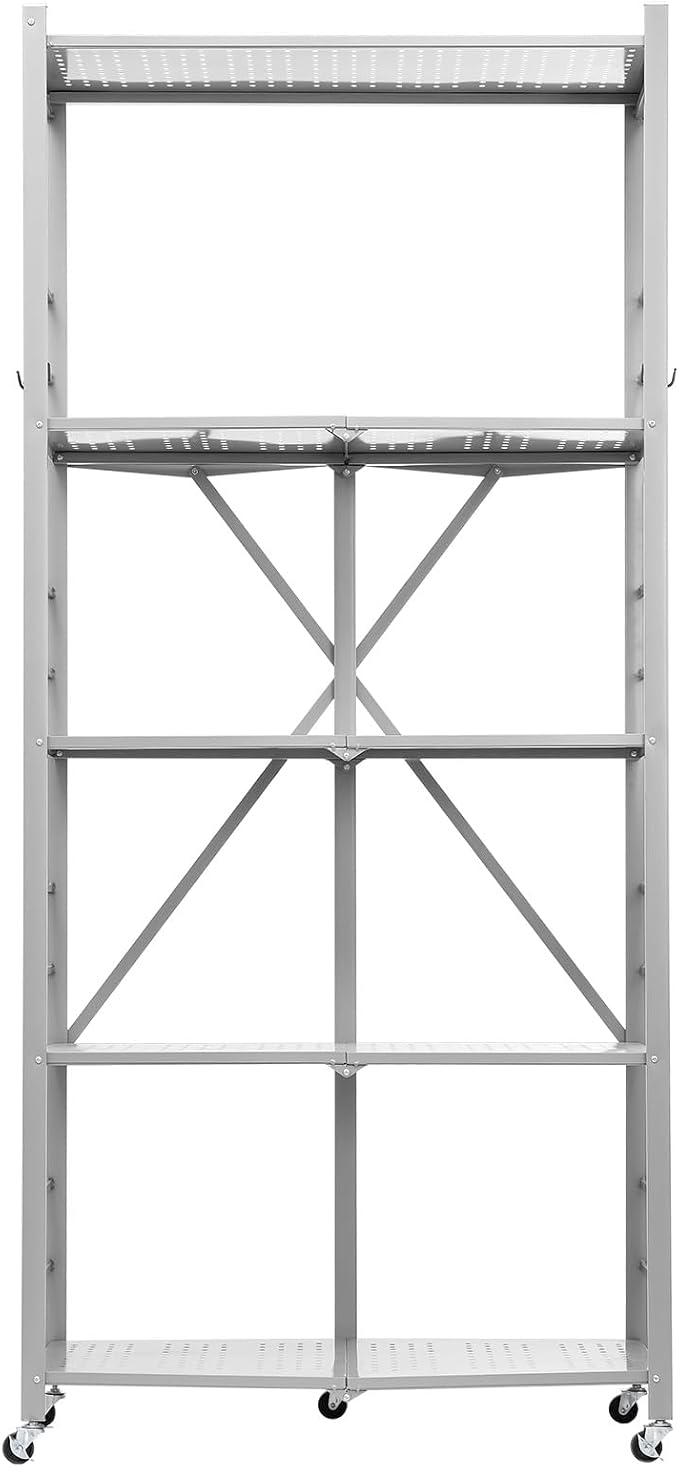 VEVOR 5-Tier Foldable Storage Shelf, 32W x 14D x 72H Inch Folding Metal Rack - Image 9