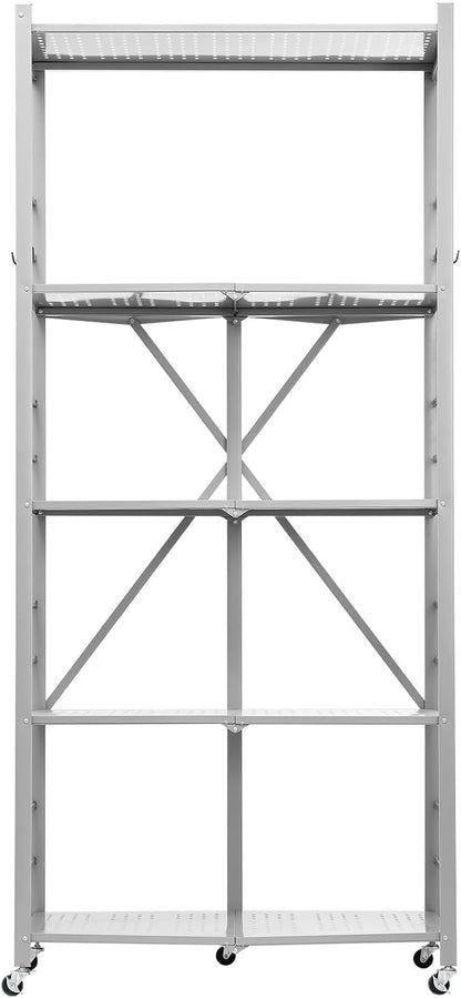 VEVOR 5-Tier Foldable Storage Shelf, 32W x 14D x 72H Inch Folding Metal Rack - Image 9