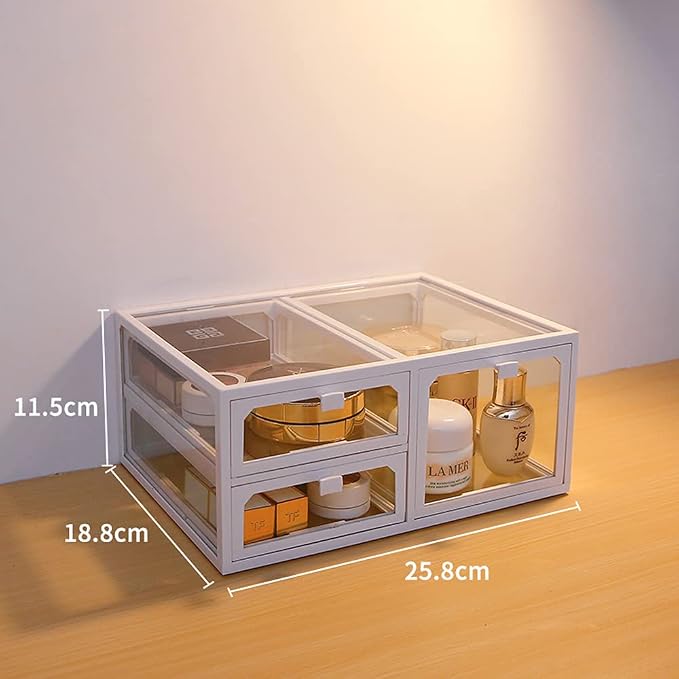 MOOCHI White Vintage Glass Cosmetic Makeup Organizer 3 Drawers Set Dust - Image 4