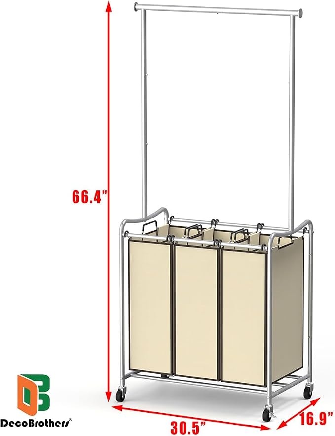 Deco Brothers Heavy Duty 3 Bags Laundry Sorter Cart - Image 2