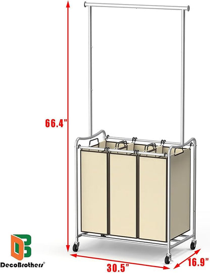 Deco Brothers Heavy Duty 3 Bags Laundry Sorter Cart - Image 2