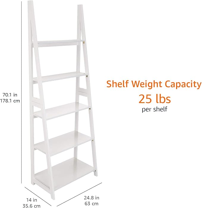 Amazon Basics Ladder Bookshelf Organizer, Solid Rubberwood Frame, 14D x 24.8W x - Image 3