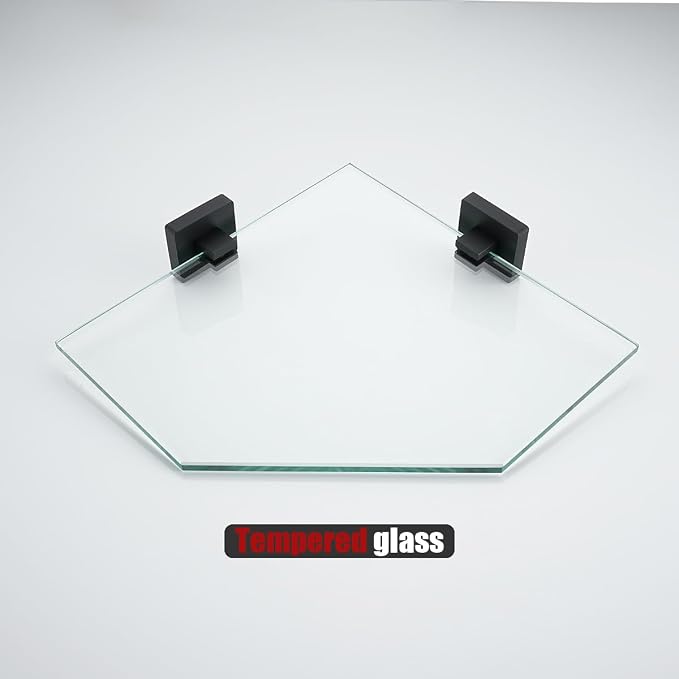 JQK Corner Glass Shelf Black, Bathroom 304 Stainless Steel Shower Triangle - Image 7