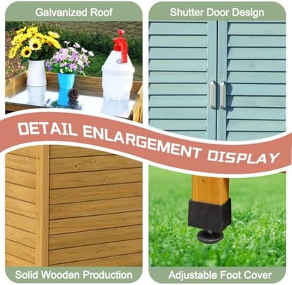 Fir Potting Bench with Galvanized Steel Top, Outdoor Work Table with Double - Image 4