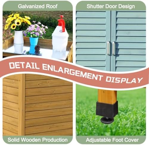 Green Fir Wood Potting Bench, Galvanized Steel Top - Image 4