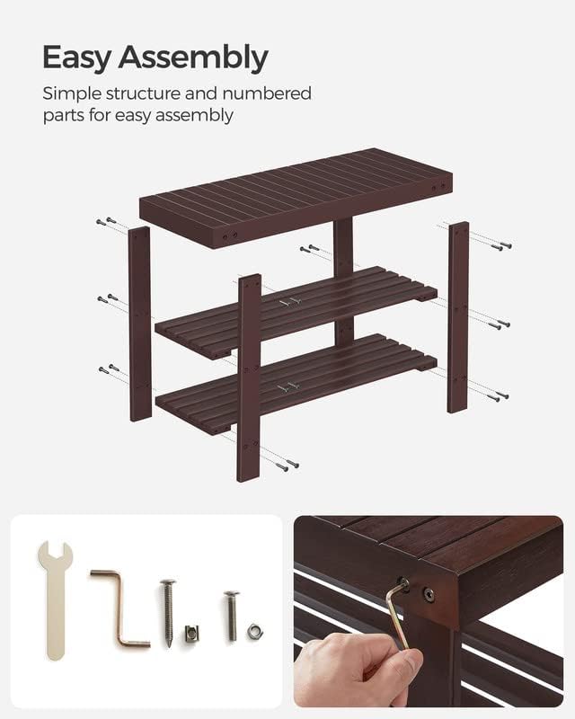 SONGMICS Shoe Rack Bench, 3-Tier Bamboo Shoe Storage Organizer, Entryway Bench - Image 8