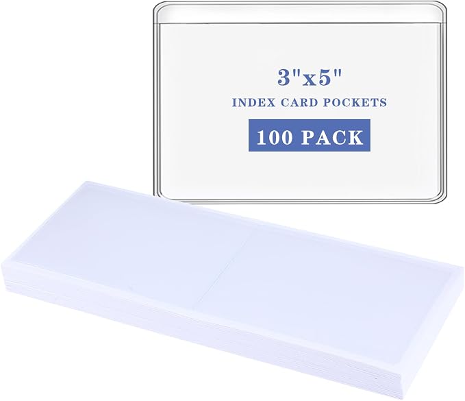 100 Pack Clear Adhesive Pockets 3" x 5" Index Card Pockets by DIVINA+VITAE