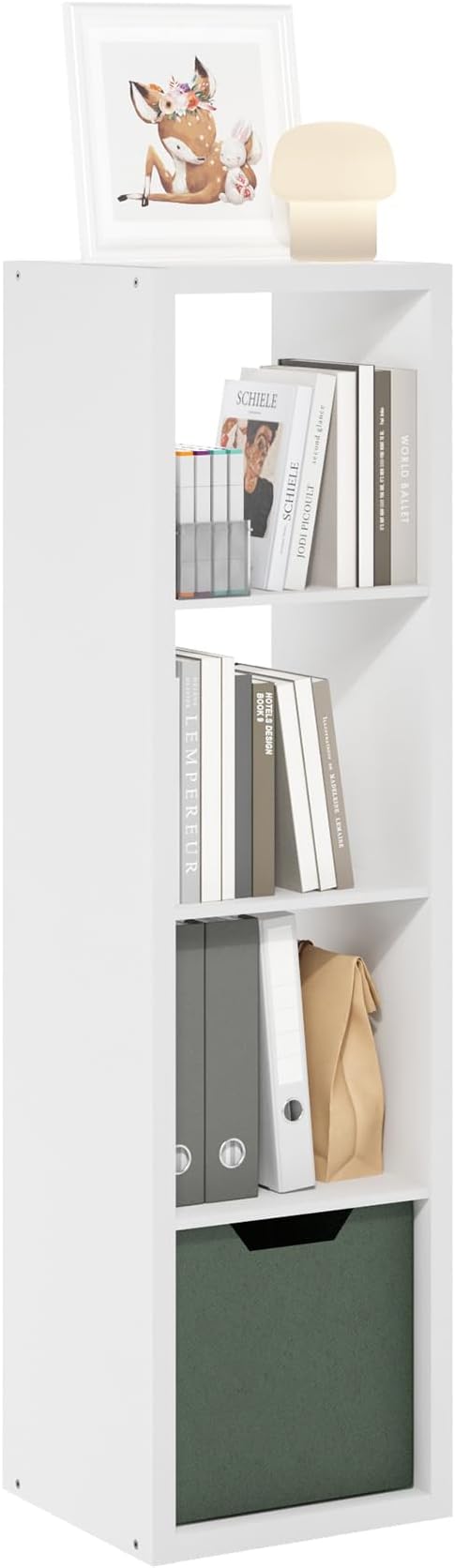 Furinno Cubicle Book Shelf, Vertical 4-Cube Bookshelf, Extra Thick Frame by Furinno-FitsYourSpaceFitsYourBudget