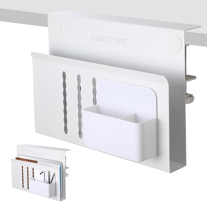 LUKETURE Desk Side Storage, Steel Side Desk Organizer, No Drill Laptop Holder by LUKETURE