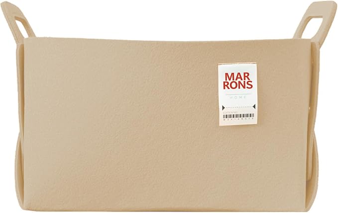 Collapsible Felt BEIGE Storage Bin Large 14.6"x9.4"x9.4" – Foldable Basket by MARRONS