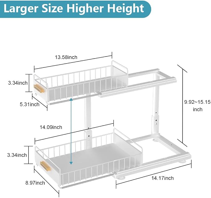 Under Sink Organizer Kitchen, Pull Out Cabinet Organizer 2 Tier Slide Out Sink - Image 7