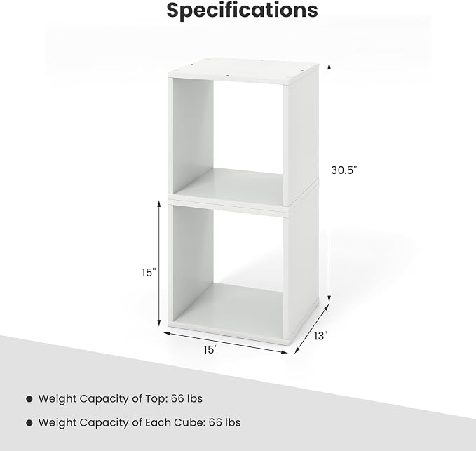2 Stackable Cubes Bookcase, Wooden Cubby Storage Organizer - Image 3