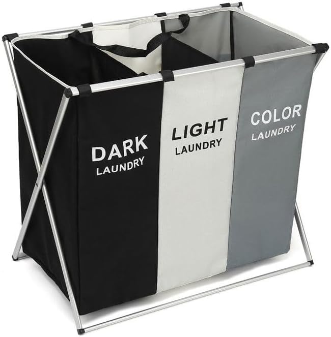 TEEM 3-Section Laundry Basket Organizer, Foldable Hamper by TEEM