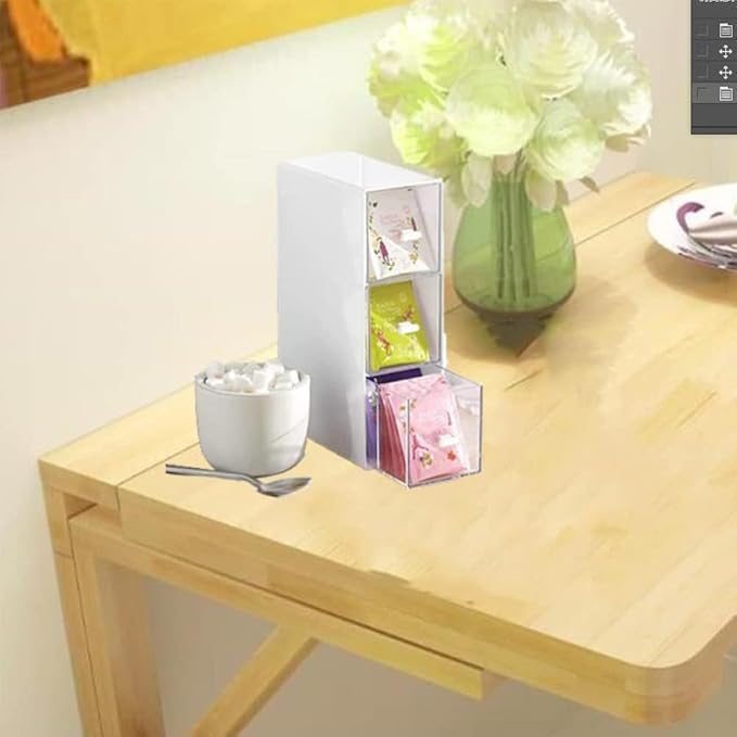 Desk Drawer Organizer with 3 Drawers, Plastic Clear Tea Bag Organizer, - Image 8