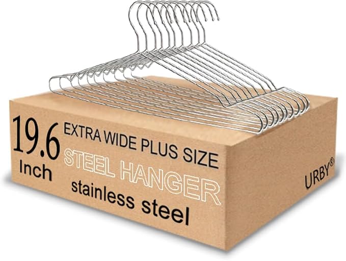 Extra Wide Wire Hangers for Plus Size Clothes, 19.6 Inch Stainless Steel Plus by Urby