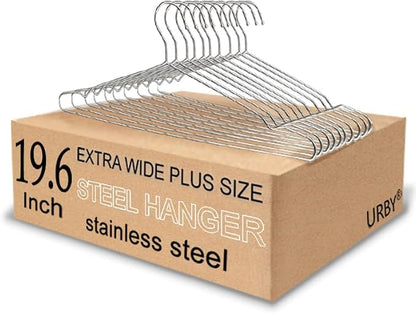Extra Wide Wire Hangers for Plus Size Clothes, 19.6 Inch Stainless Steel Plus by Urby