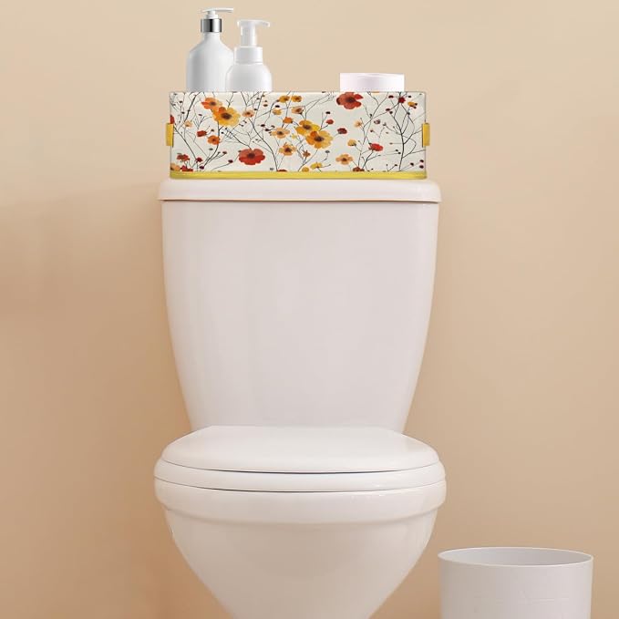 Red Yellow Flowers Bathroom Storage Basket, Foldable - Image 7