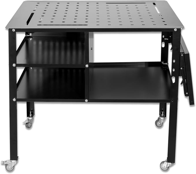 Portable Welding Table with Foldable Side Panels, Mobile Workbench Cart with by Unknown