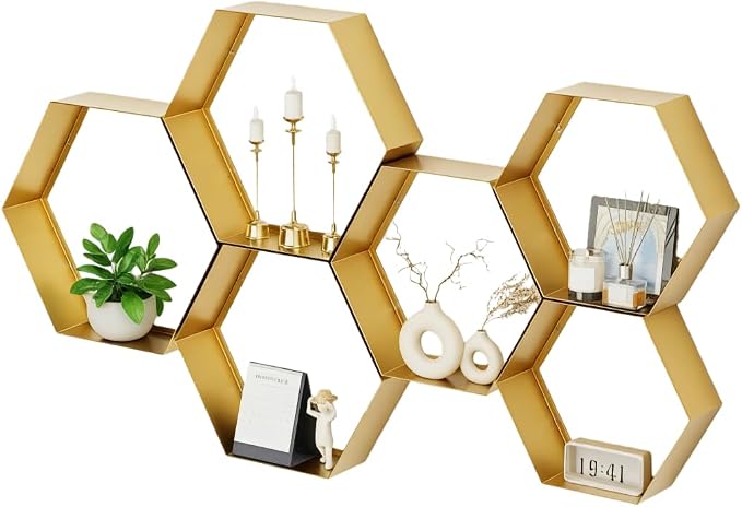 Gonice Hexagon Floating Shelves Set of 6, Honeycomb Display Shelf by Gonice