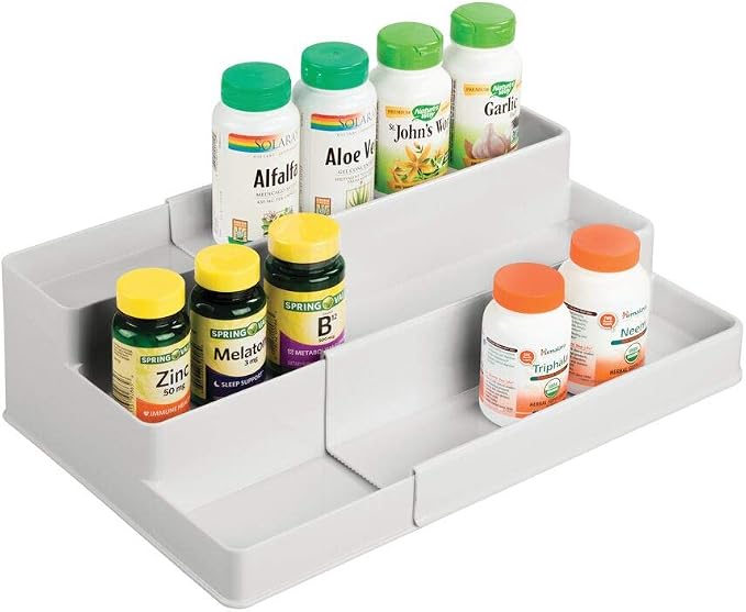 mDesign Plastic Expandable 3-Tier Shelf Rack Organizer - Image 7