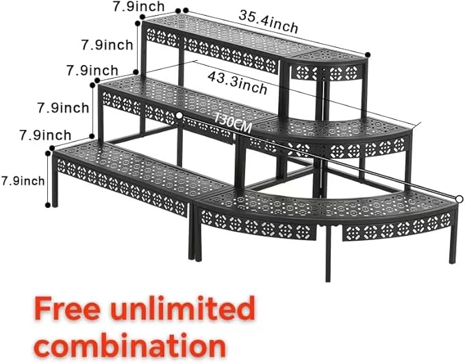 3 Tier Metal Plant Stand, Rectangle or Round Decorative Flower Step, Garden - Image 6