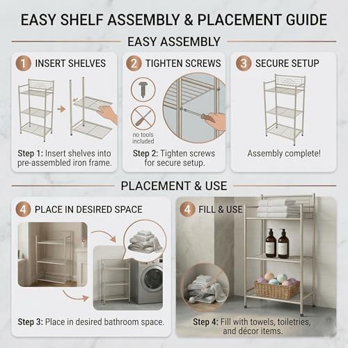 Bath Bliss Satin 3 Tier Storage Shelf Nickel | Dimensions: 17.3"x 10.6"x 35.8" - Image 6