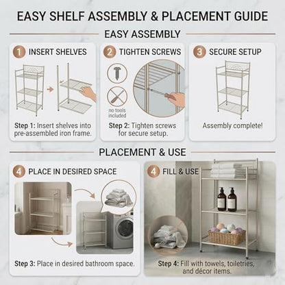 Bath Bliss Satin 3 Tier Storage Shelf Nickel | Dimensions: 17.3"x 10.6"x 35.8" - Image 6