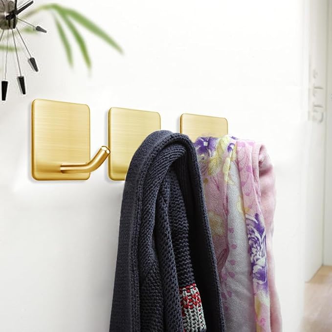 FOTYRIG Golden Stainless Steel Square Self Adhesive Hooks - Image 4