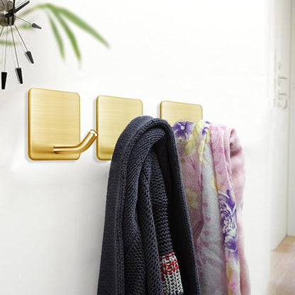 FOTYRIG Golden Stainless Steel Square Self Adhesive Hooks - Image 4