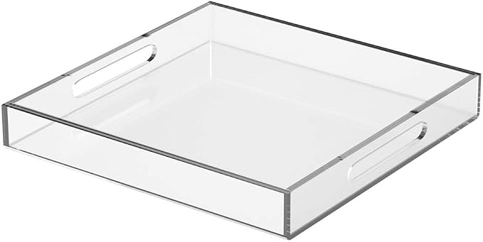NIUBEE Clear Serving Tray 12x12 Inches -Spill Proof- Acrylic Decorative Tray by NIUBEE