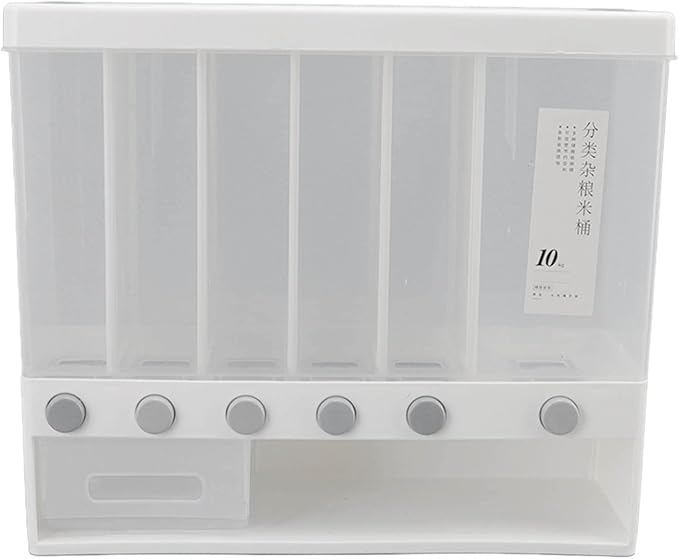 Acouto Wall Mounted Cereal Dispenser 10L Rice Dispenser Wall Mounted 6 Grid - Image 2